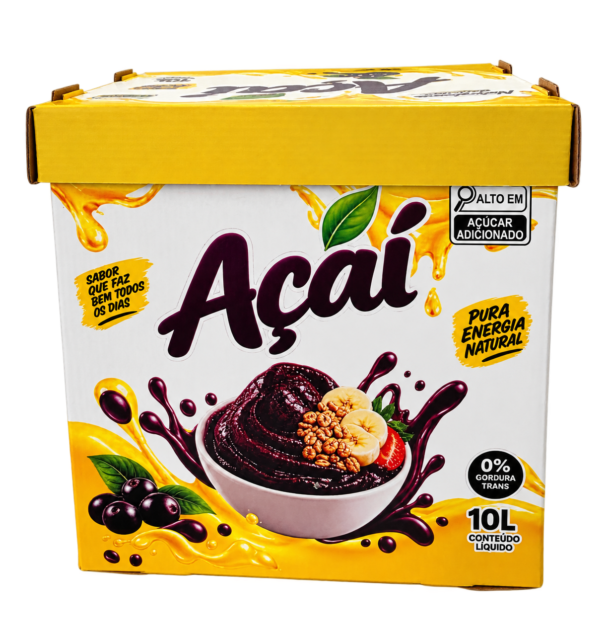 Caixa personalizada para açaí, vista frontal com tampa
