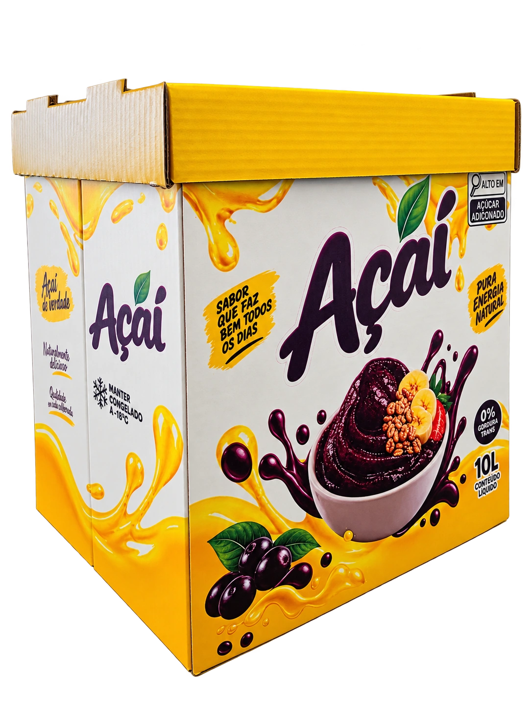 Caixa personalizada para açaí, frente e lateral com tampa