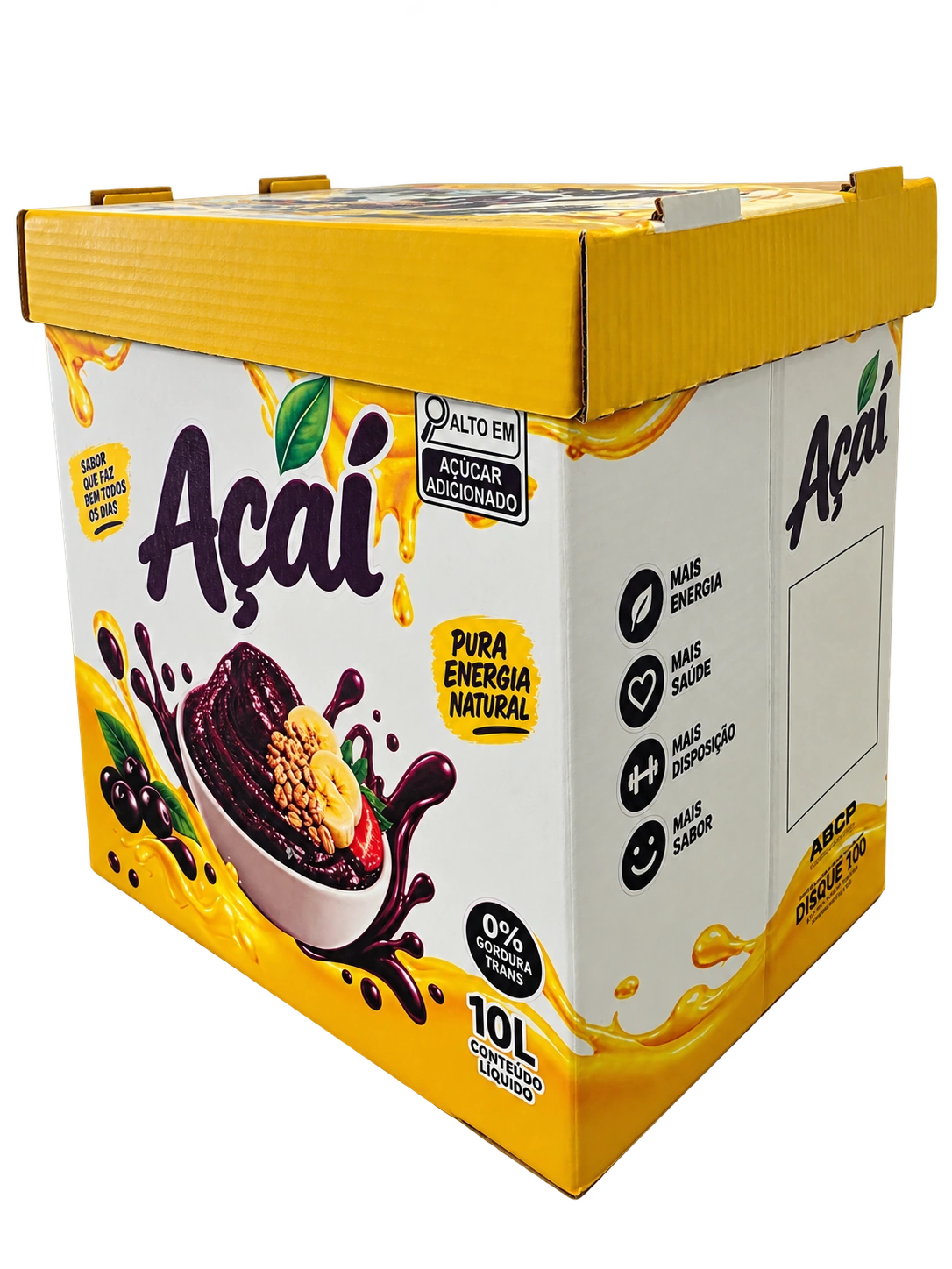 Caixa personalizada para açaí, lateral e área de identificação