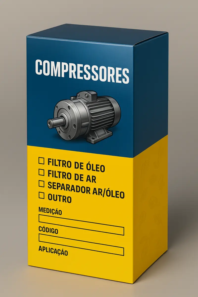Caixa azul e amarela para compressores